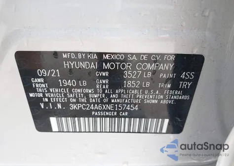 2022 Hyundai Accent Se from USA, damaged, VIN 3KPC24A6XNE157454